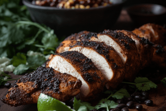 Cajun baharat ve sarımsak tereyağı ile sulu kararmış tavuk göğsü