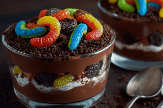 Creamy Oreo Dirt Pudding with Chocolate Pudding and Gummy Worms