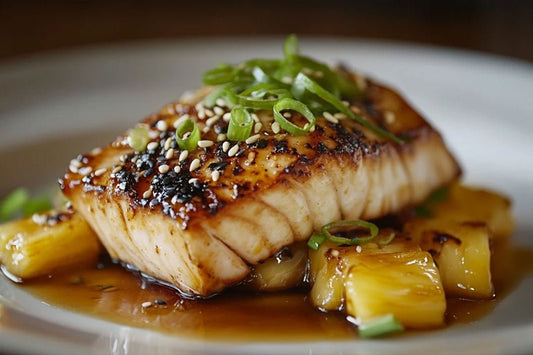 Ananas Teriyaki sırlı pan-seared Mahi Mahi