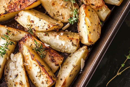 Kavrulmuş Kohlrabi Sarımsak, Kekik ve Parmesan ile Kama