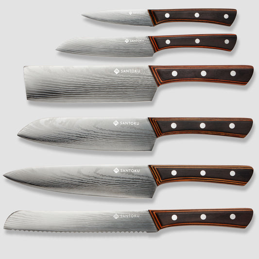 Σετ μαχαιριών κουζίνας Yuhi 6 τεμαχίων Damascus-Pattern με λαβές Pakkawood & κουτί δώρου