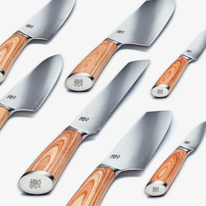 Haruta de 10 piezas VG10 Juego de cuchillo de cocina de acero japonés Damasco con manijas de madera y vainas