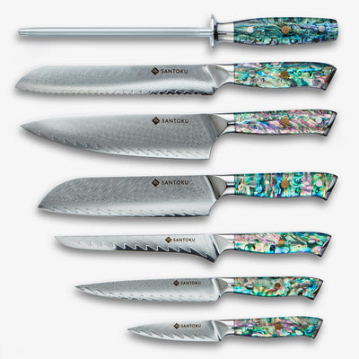 Chikashi  (ちかし) Damascus Steel Knife Set With Abalone Handle