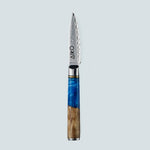 Cuchillo Aiko de Acero Damasco Azul con Mango de Resina de Color Azul