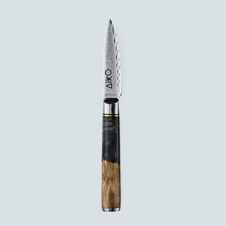 Cuchillo Aiko de acero damasco negro con mango de resina de color negro