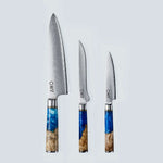 Cuchillo Aiko de Acero Damasco Azul con Mango de Resina de Color Azul