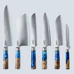 Cuchillo Aiko de Acero Damasco Azul con Mango de Resina de Color Azul