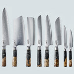 Cuchillo Aiko de acero damasco negro con mango de resina de color negro