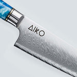 Cuchillo Aiko de Acero Damasco Azul con Mango de Resina de Color Azul