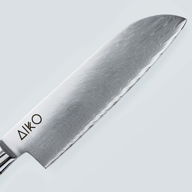 Cuchillo Aiko de Acero Damasco Azul con Mango de Resina de Color Azul