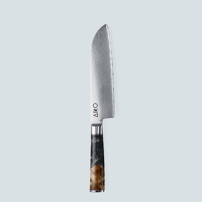 Cuchillo Aiko de acero damasco negro con mango de resina de color negro