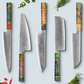 Ατσάλινο μαχαίρι Ichika Damascus με χρωματιστή οκταγωνική λαβή